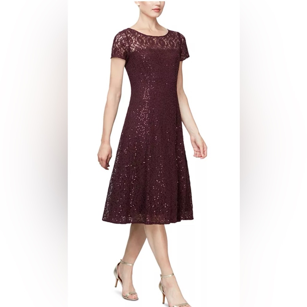 Holiday sequined lace dress.